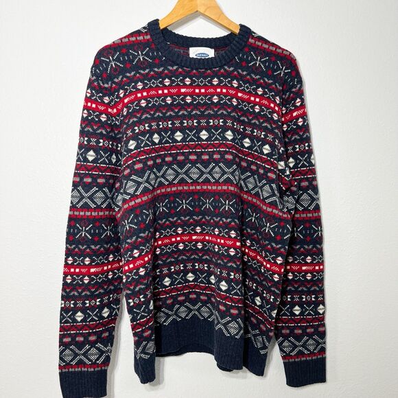 Old Navy Sweater Mens XL Multi Fair Isle Stripe Pullover Crewneck Wool Blend - Picture 1 of 9
